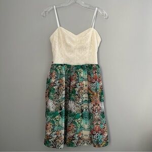 City Triangle Tropical Leaf Printed Strapless Dress